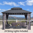 PURPLE LEAF Grey Hardtop Gazebo with Heavy Duty Galvanized Steel Double Roof with String Lights-clear