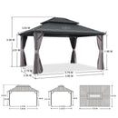 PURPLE LEAF Grey Hardtop Gazebo with Heavy Duty Galvanized Steel Double Roof with Netting and Curtains