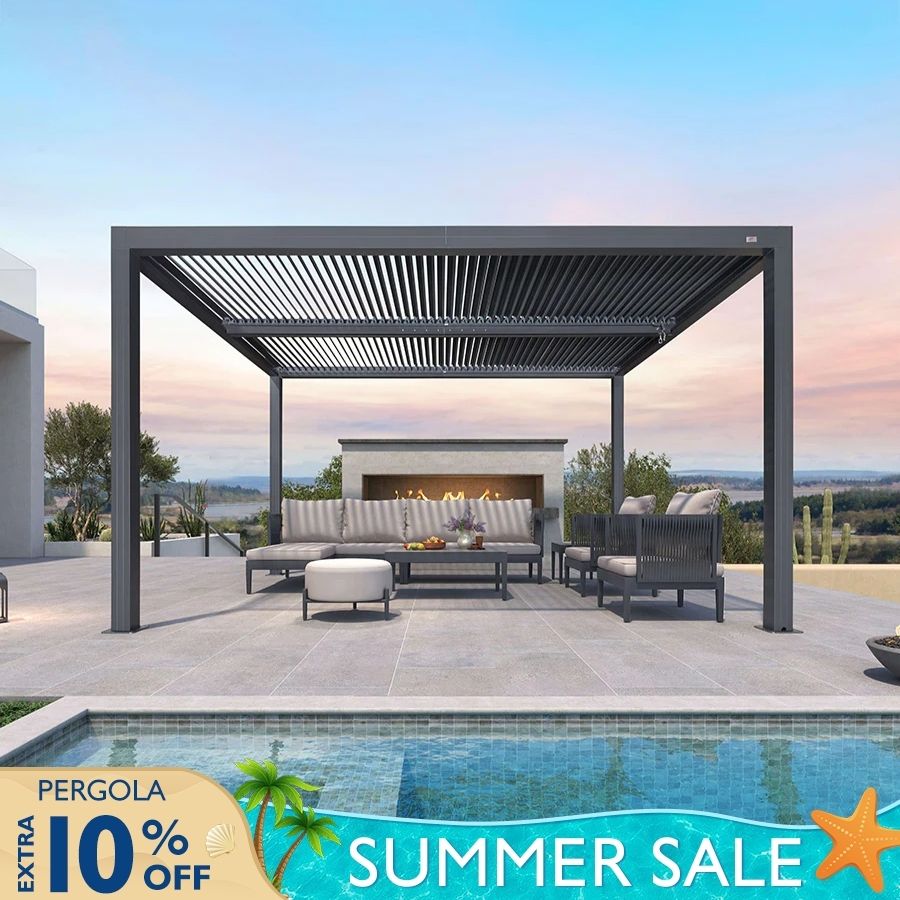 Athena Louvered Pergola Outdoor Aluminum Pergola Adjustable Roof Deck Backyard Garden Hardtop Gazebo