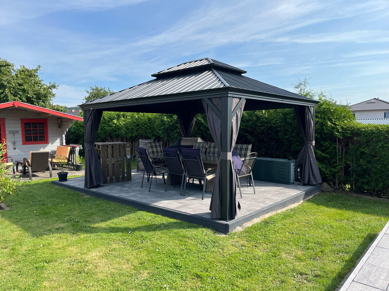 PURPLE LEAF Garden Gazebo  with Galvanized Steel Double Roof, Waterproof Gazebo with Sides Curtain and Netting for All Weather