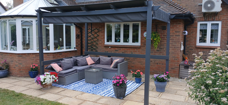 PURPLE LEAF Retractable Pergola with Double Sun Shade Canopy  Heavy-Duty Aluminum Pergola