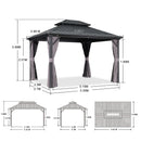 PURPLE LEAF Grey Hardtop Gazebo with Heavy Duty Galvanized Steel Double Roof with Netting and Curtains