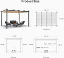 PURPLE LEAF Outdoor Retractable Pergola Patio Shelter for Garden Porch Beach Pavilion Grill Gazebo with Lights