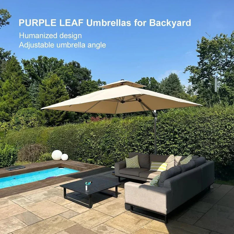 PURPLE LEAF Double Top 360 Degree Rotation Square Patio Classic Parasol
