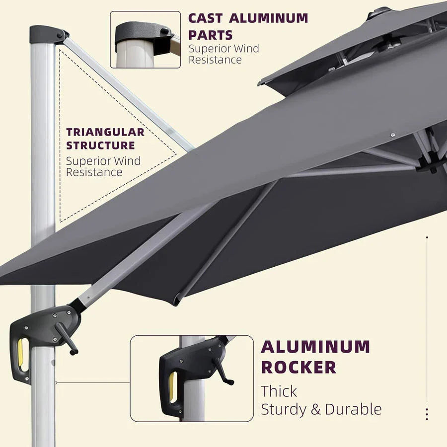 (Umbrella and Base Set) PURPLE LEAF Double Top Rectangle Outdoor Classic Parasol with base