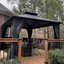 PURPLE LEAF Grey Hardtop Gazebo with Heavy Duty Galvanized Steel Double Roof with String Lights-clear