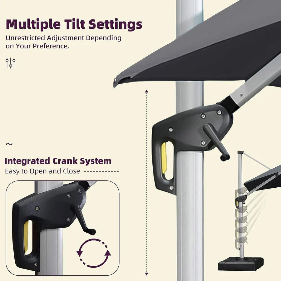 (Umbrella and Base Set) PURPLE LEAF Double Top Rectangle Outdoor Classic Parasol with base