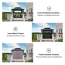 PURPLE LEAF Grey Hardtop Gazebo with Heavy Duty Galvanized Steel Double Roof with String Lights-clear