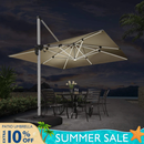 PURPLE LEAF Large Solar Yard Parasol Double Top Square Patio Umbrella with Lights