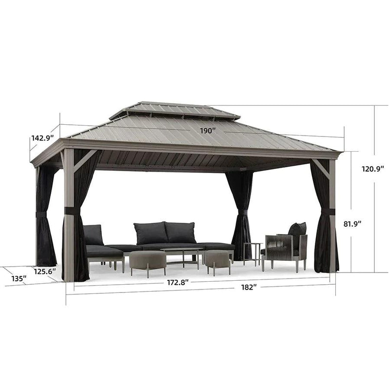 PURPLE LEAF Garden Gazebo  with Galvanized Steel Double Roof, Waterproof Gazebo with Sides Curtain and Netting for All Weather