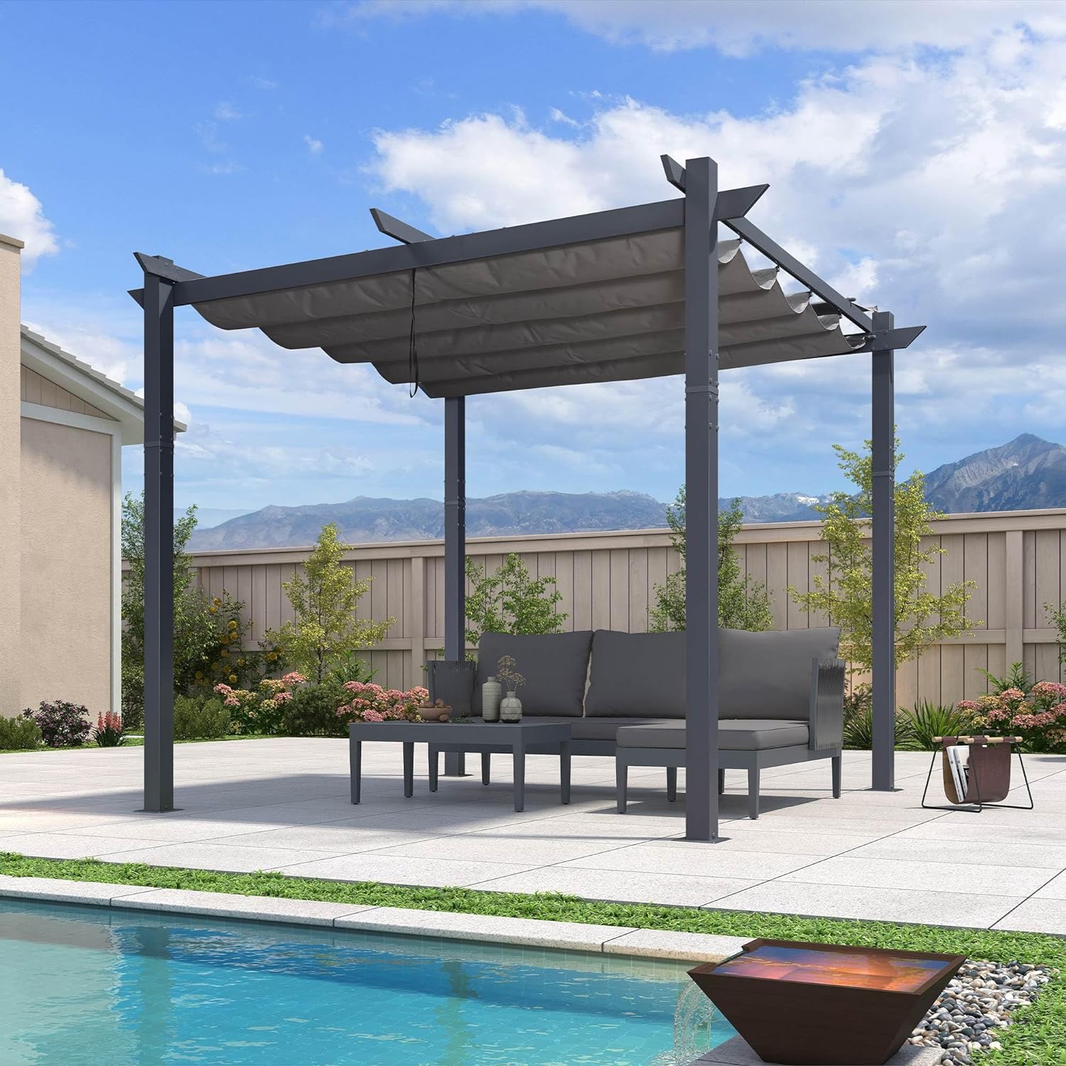 PURPLE LEAF Patio Retractable Pergola with Shade Canopy Upgrade ...