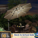 PURPLE LEAF Large Solar Yard Parasol Double Top Square Patio Umbrella with Lights