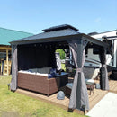 PURPLE LEAF Patio Gazebo for Backyard Grey Hardtop Galvanized Steel Roof Awning String Lights-milky