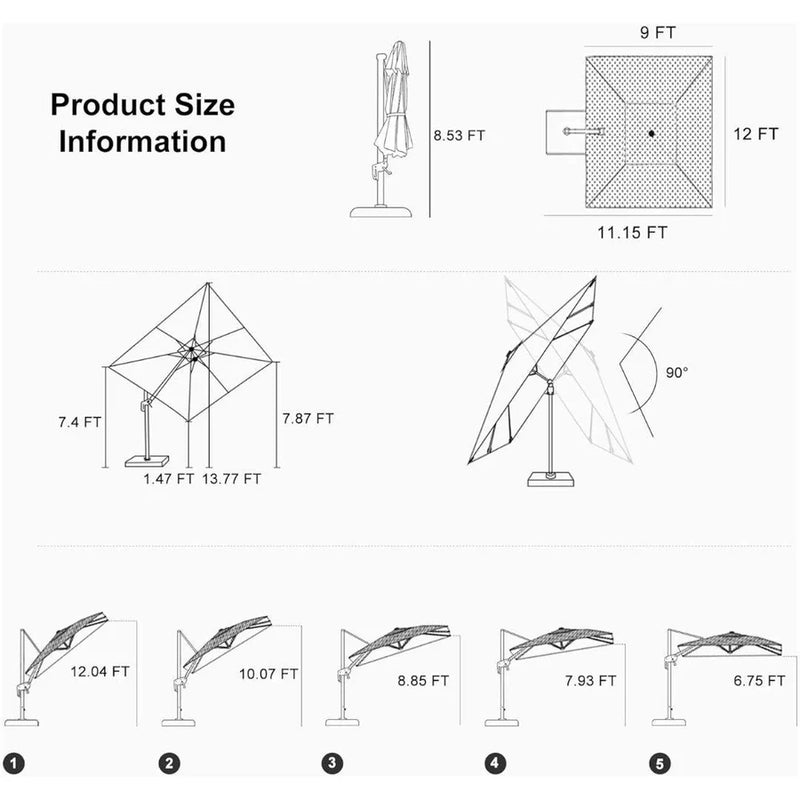 PURPLE LEAF Rectangle Swivel Offset Cantilever  Parasol