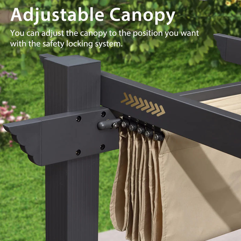 PURPLE LEAF Outdoor Retractable Pergola Patio Shelter for Garden Porch Beach Pavilion Grill Gazebo with Lights