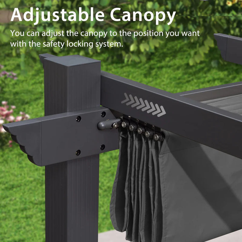PURPLE LEAF Outdoor Retractable Pergola Patio Shelter for Garden Porch Beach Pavilion Grill Gazebo with Lights
