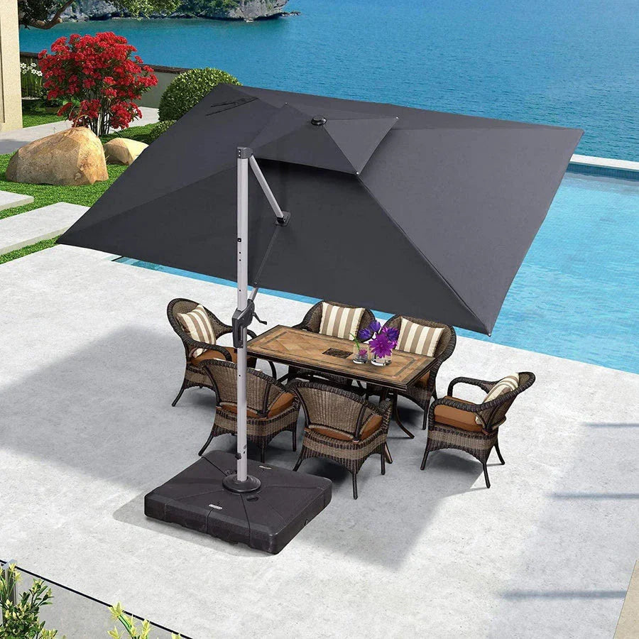 (Umbrella and Base Set) PURPLE LEAF Double Top Rectangle Outdoor Classic Parasol with base