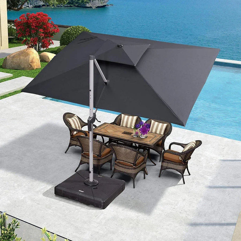 (Hassle-Free Combo) PURPLE LEAF Double Top Rectangle Outdoor Classic Parasol with base