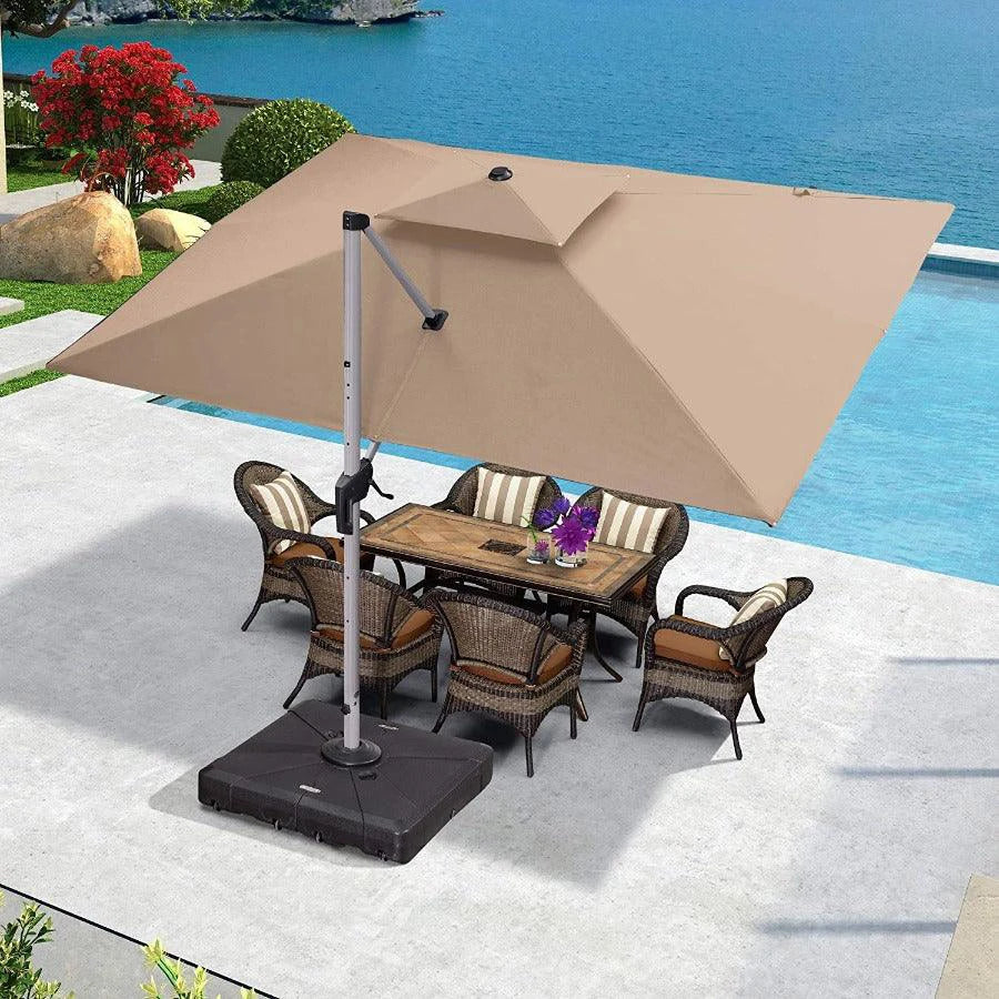 (Umbrella and Base Set) PURPLE LEAF Double Top Rectangle Outdoor Classic Parasol with base