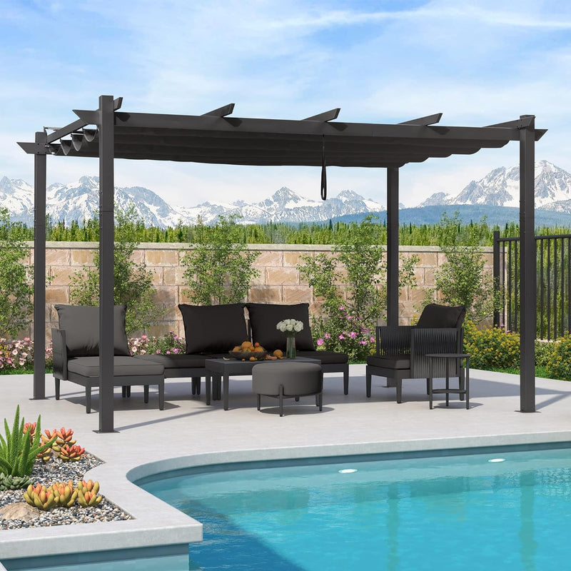 PURPLE LEAF Retractable Pergola with Double Sun Shade Canopy  Heavy-Duty Aluminum Pergola