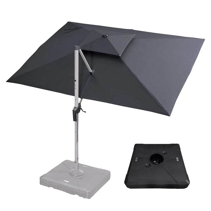 (Umbrella and Base Set) PURPLE LEAF Double Top Rectangle Outdoor Classic Parasol with base