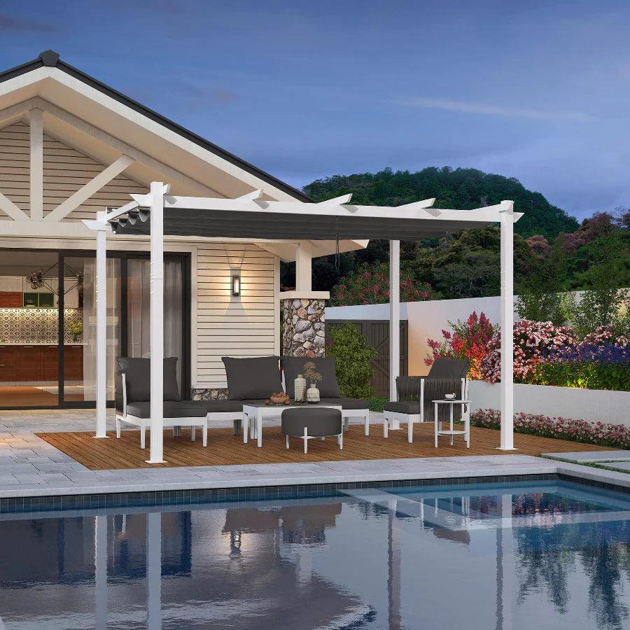 PURPLE LEAF Retractable Pergola Frame Double Sun Shade Canopy Patio Aluminum Pergola Garden