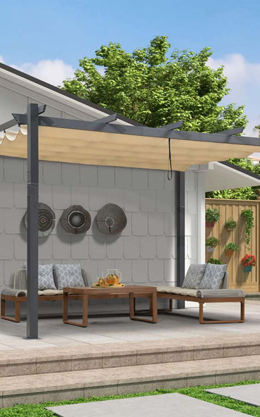 PURPLE LEAF 2.7 X 4M against Wall Outdoor Retractable Pergola with Sun Shade Canopy