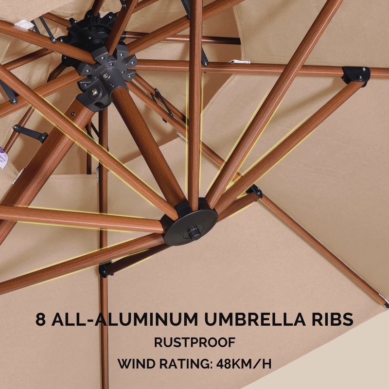 PURPLE LEAF  Garden Cantilever Parasol, Large Rectangular Overhanging Patio Umbrella with Crank Handle for Balcony