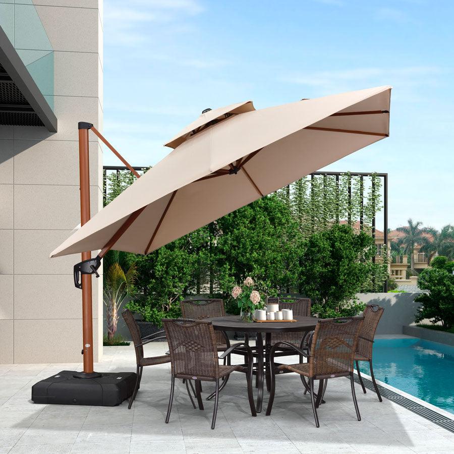 LEAF Double Top Square Aluminum Parasol Wood 10 ft
