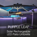 PURPLE LEAF Solar Powered Umbrella LED Rectangular Patio Umbrella with Lights