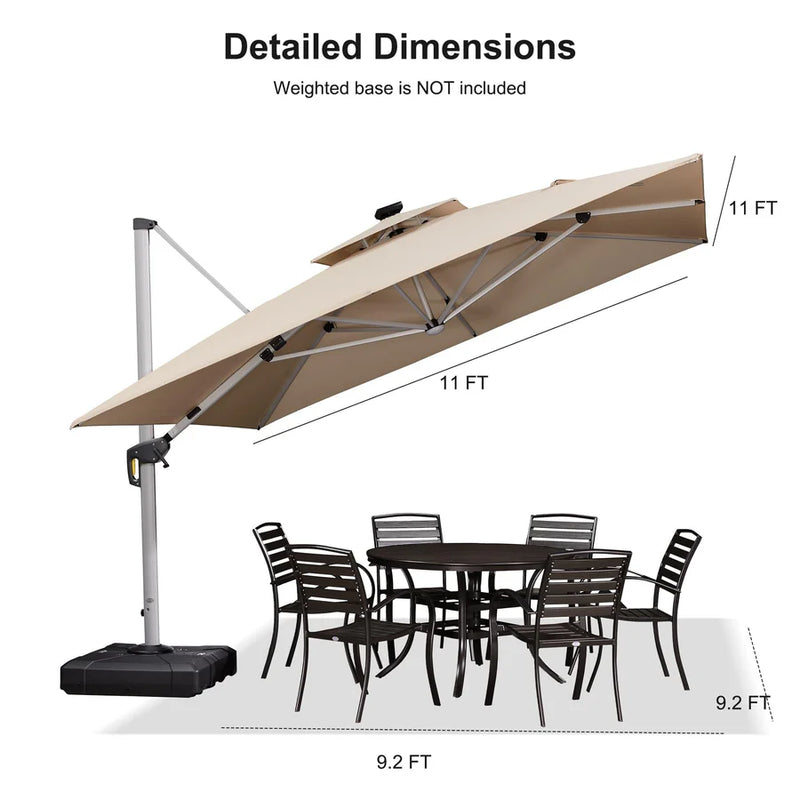 PURPLE LEAF Double Top Square/Round Outdoor LED Parasol 10 / 11  ft