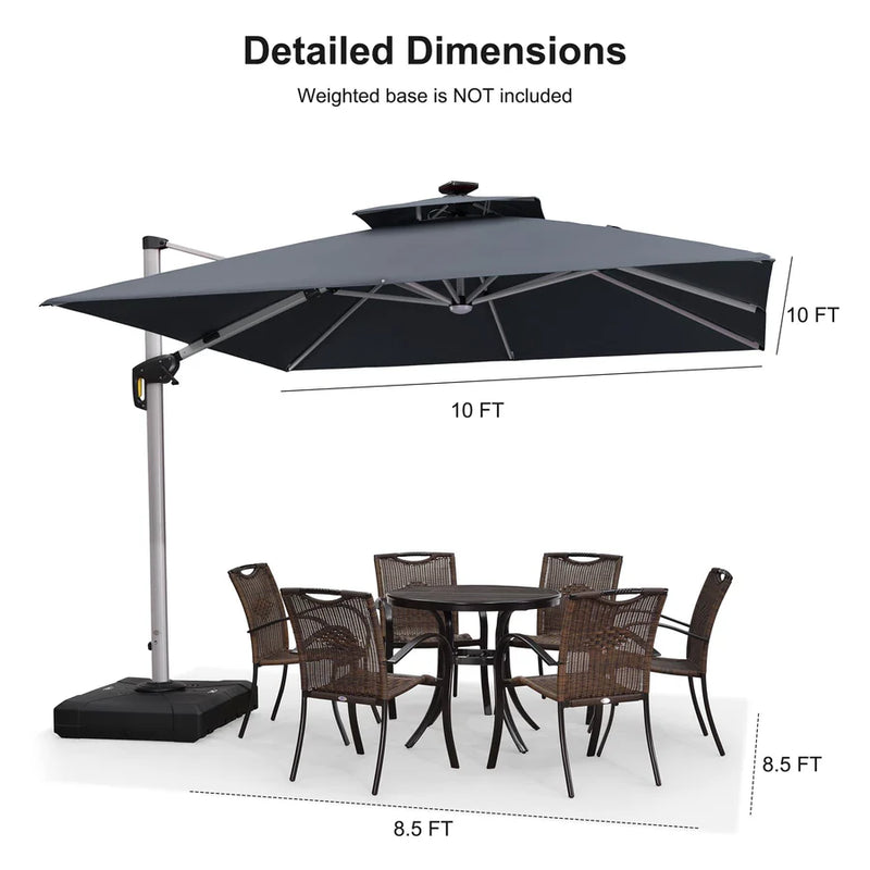 PURPLE LEAF Double Top Square/Round Outdoor LED Parasol 10 / 11  ft