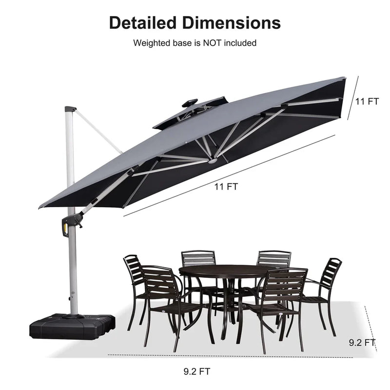 PURPLE LEAF Double Top Square/Round Outdoor LED Parasol 10 / 11  ft