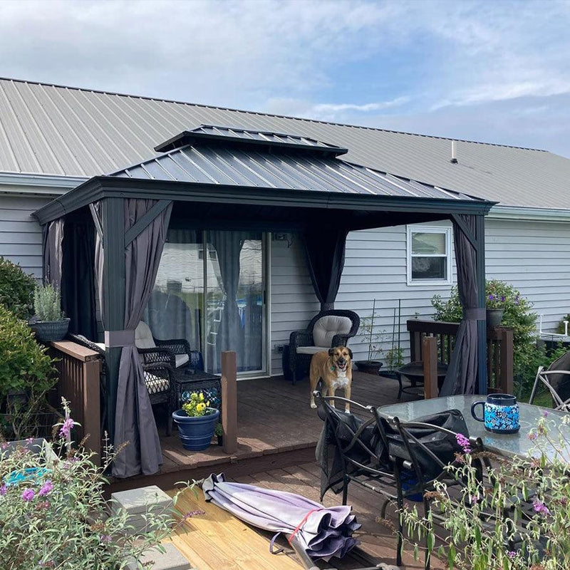 PURPLE LEAF Garden Gazebo  with Galvanized Steel Double Roof, Waterproof Gazebo with Sides Curtain and Netting for All Weather