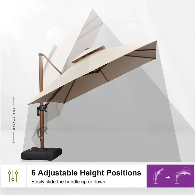 PURPLE LEAF Double Top Square Aluminum Parasol in Wood Color 10 ft