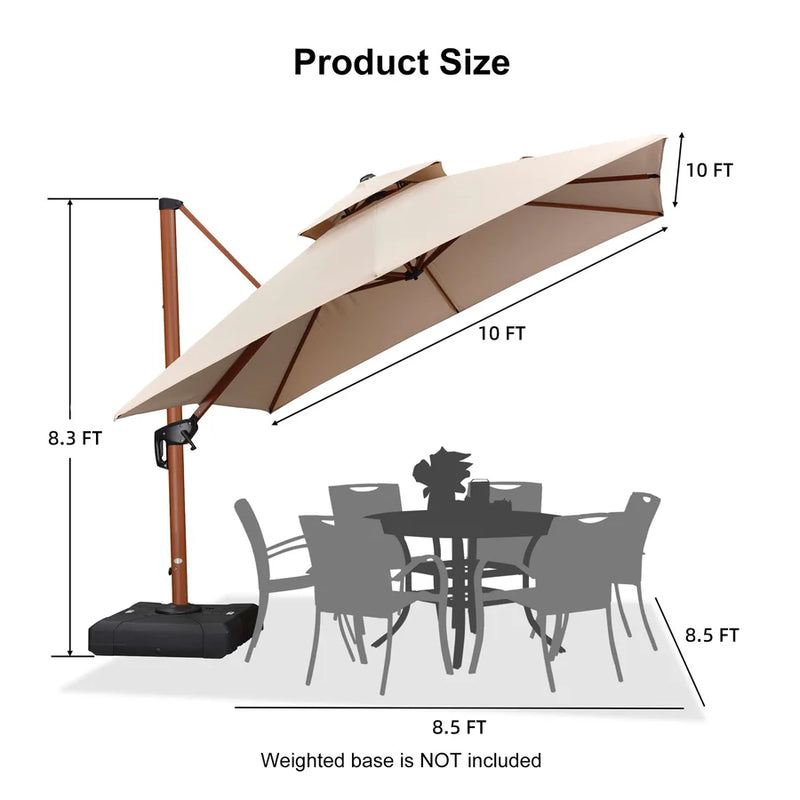 PURPLE LEAF Double Top Square Aluminum Parasol in Wood Color 10 ft