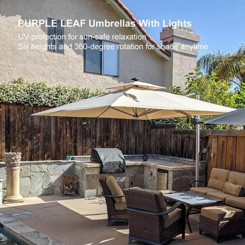 PURPLE LEAF Double Top Square/Round Outdoor LED Parasol 10 / 11  ft