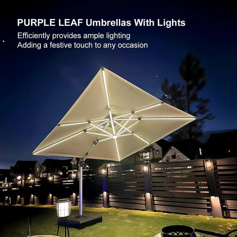 PURPLE LEAF Double Top Square/Round Outdoor LED Parasol 10 / 11  ft