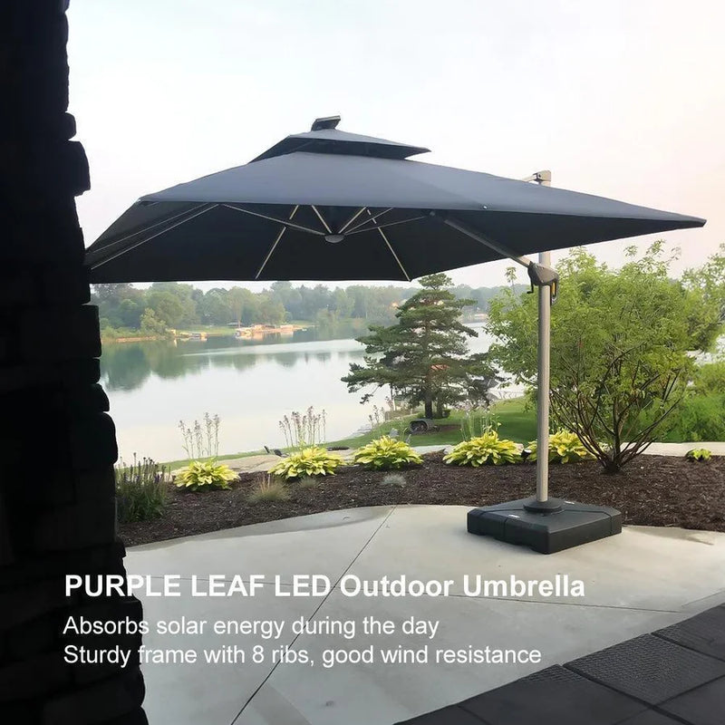 PURPLE LEAF Double Top Square/Round Outdoor LED Parasol 10 / 11  ft