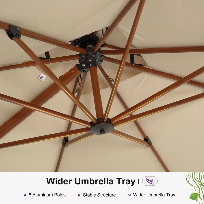 PURPLE LEAF Double Top Square Aluminum Parasol in Wood Color 10 ft