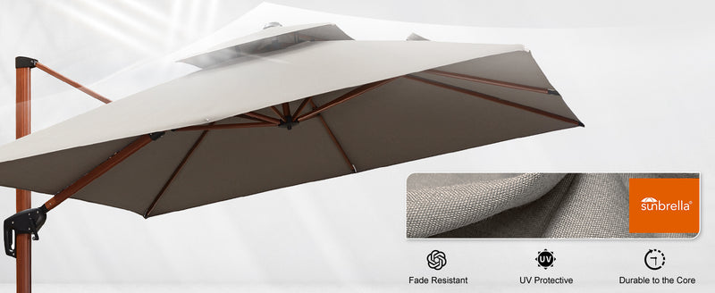 PURPLE LEAF Double Top Rectangle Aluminum Cantilever Parasol in Wood Color 10 x 13 ft