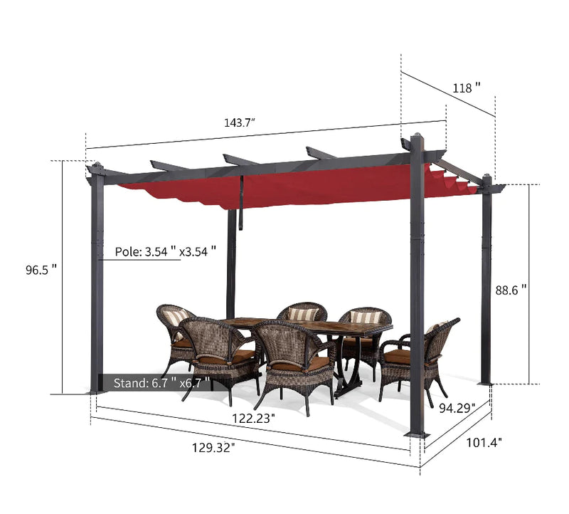 PURPLE LEAF Outdoor Retractable Pergola Patio Shelter Classical Pavilion Grill Gazebo