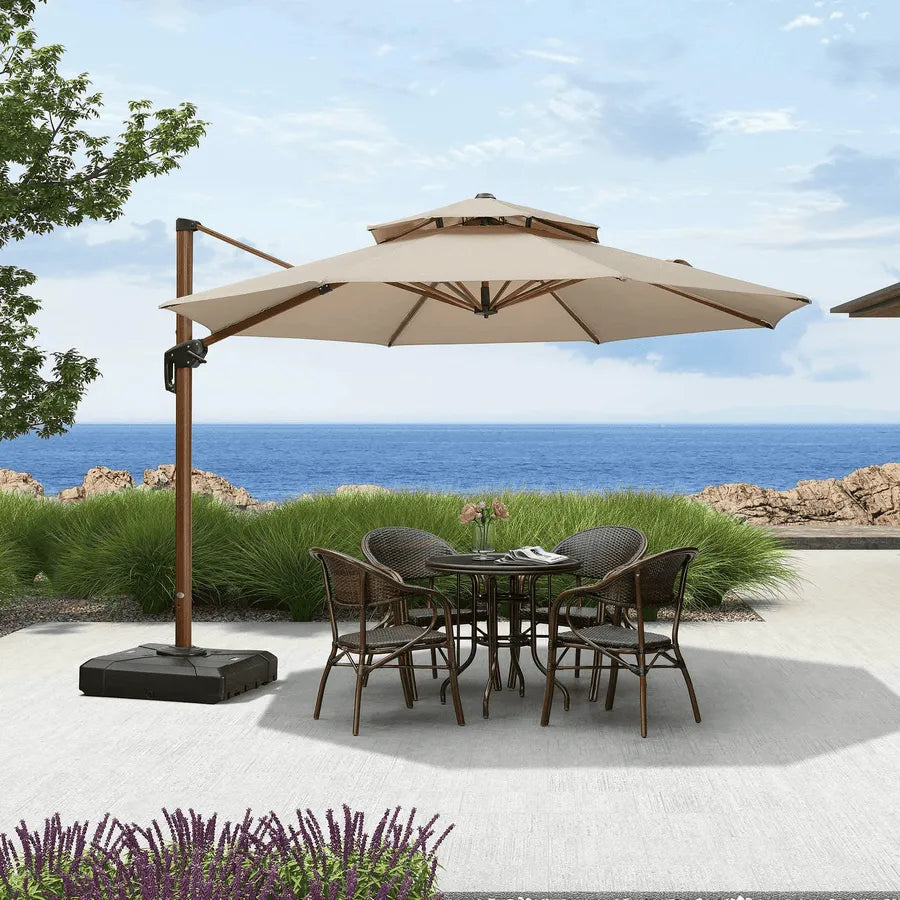 LEAF Double Top Round Aluminum Patio Parasol Wood 11 ft