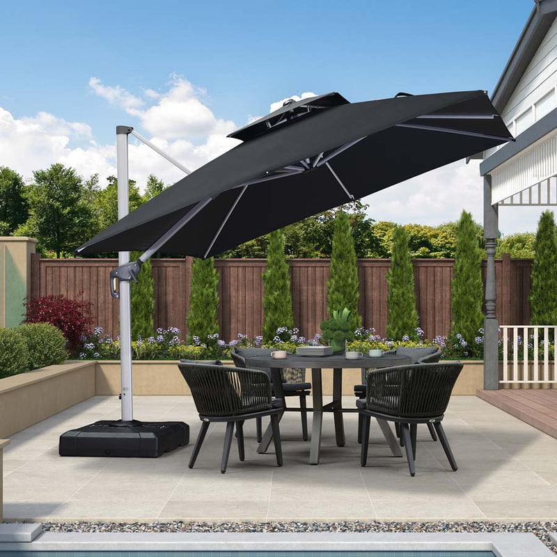 PURPLE LEAF  Garden Cantilever Parasol, Large Square Overhanging with Crank Handle and Tilt for Balcony and Outdoor