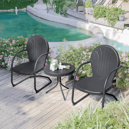 LEAF Outdoor Patio Bistro Set 3 Pieces Retro Porch Furniture Set 2 C Spring Metal Outdoor Chairs Round Side Table Grey