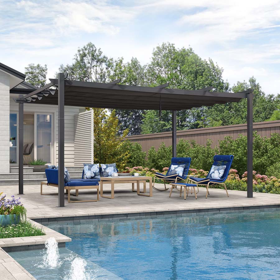 PURPLE LEAF Large Size Outdoor Pergola with Retractable Canopy Aluminum ...