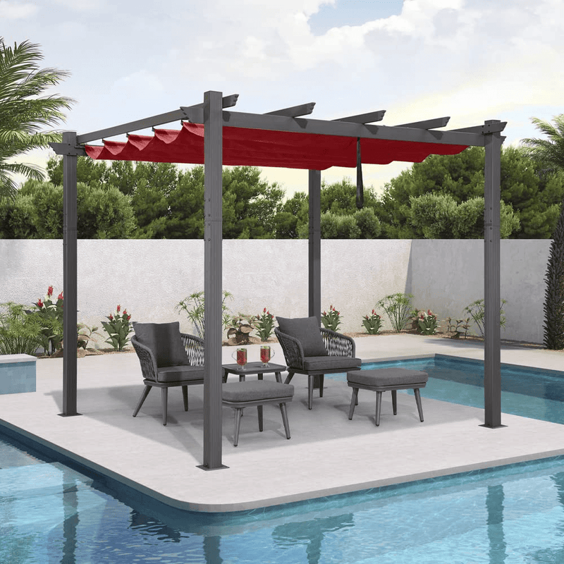 PURPLE LEAF Outdoor Retractable Pergola with Sun Shade Canopy Patio Metal Shelter for Garden Porch Beach Pavilion Grill Gazebo