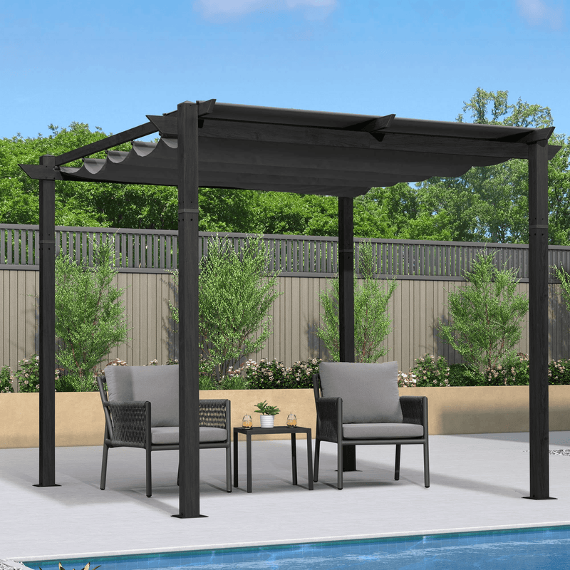 PURPLE LEAF Outdoor Retractable Pergola with Sun Shade Canopy Patio Aluminum Pergola Shelter for Backyard Deck Garden Modern Metal Grill Gazebo