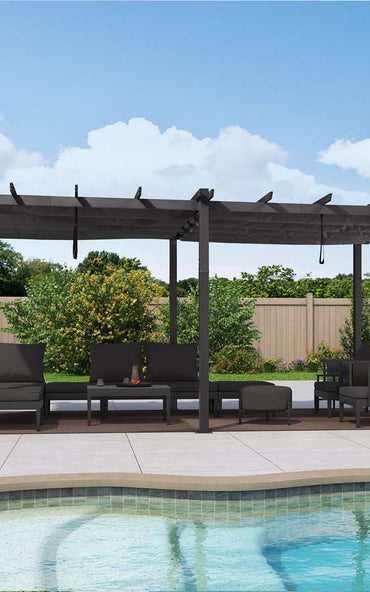 PURPLE LEAF  Large Size Outdoor Retractable Pergola with Sun Shade Canopy Patio Metal Shelter for Garden Porch Beach Pavilion Grill Gazebo