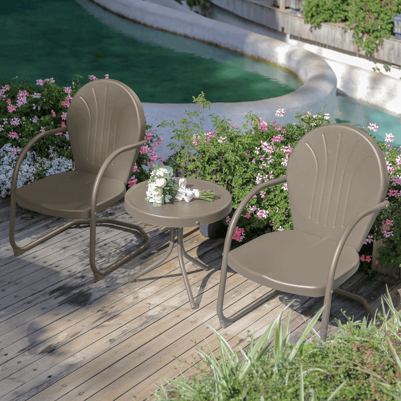 PURPLE LEAF Outdoor Patio Bistro Set, 3 Pieces Retro Porch Furniture Set 2 C-Spring Metal Outdoor Chairs and Round Side Table, Grey